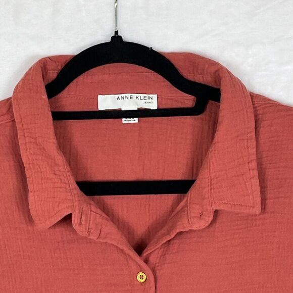 Anne Klein Jeans Lucille Blouse Button Front Roll Tab Sleeve Red Size XXL NWOT - Picture 3 of 6